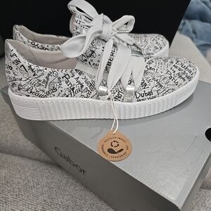 Gabor White and Black Graphic Sneakers